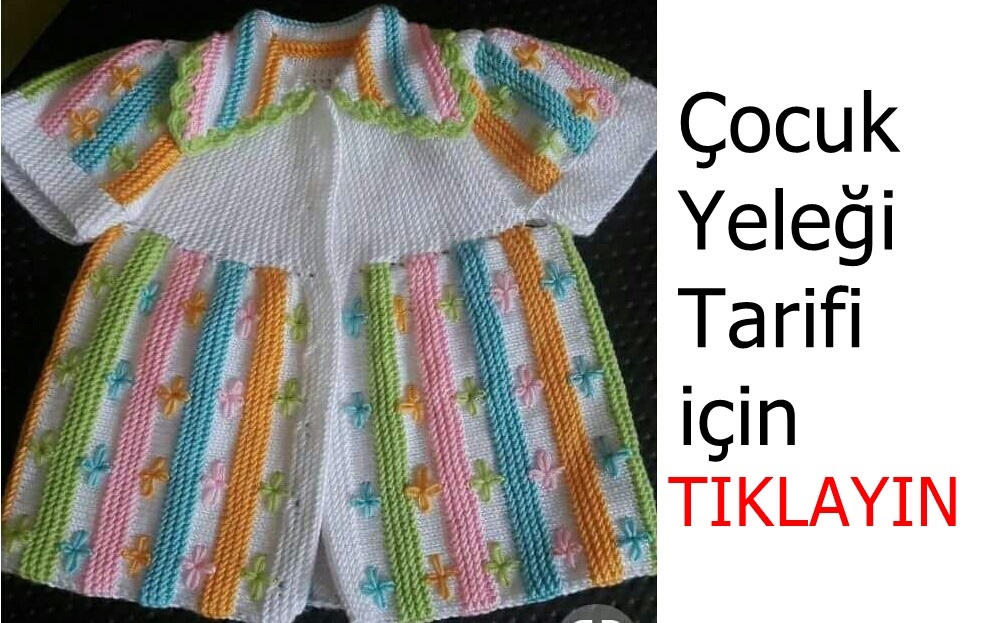 Haraşo Olarak Yan Örülen  İşleme Çiçek Süslemeli Çocuk Yeleği Yapımı.  3 .4 yaş