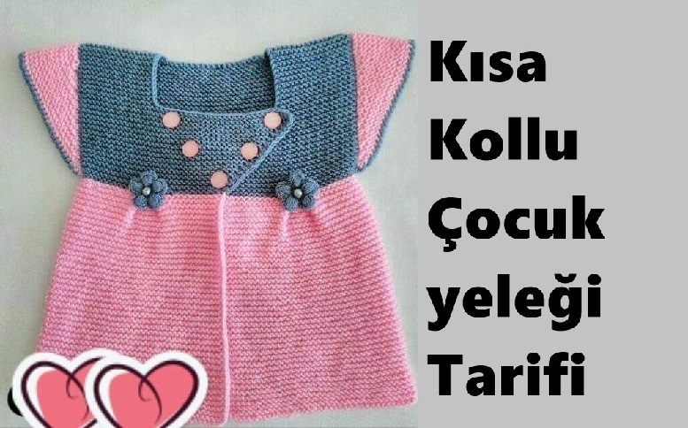 Haraşo Olarak Örülen  Kare Yakalı Çiçek Süslemeli Kısa Kollu Çocuk Yeleği Tarifi